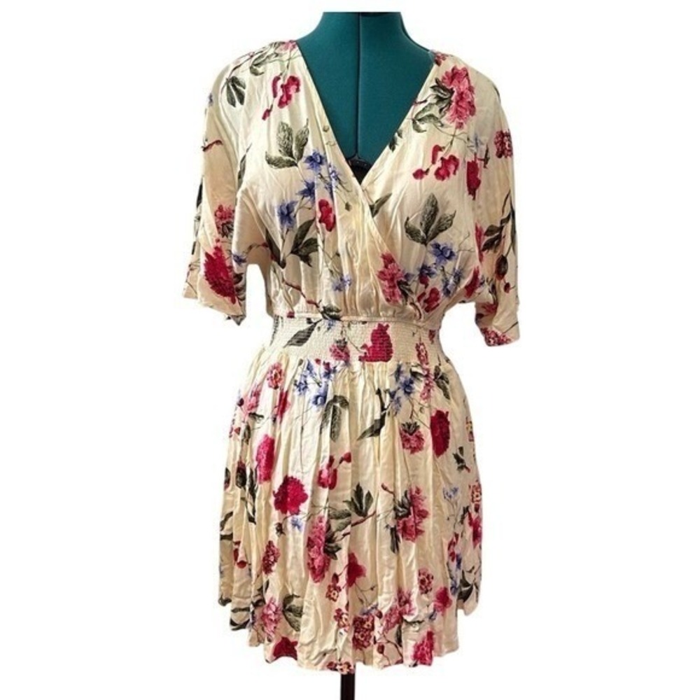 Kori Cream Floral Dress Smocked Mini Size Medium Romantic Cottagecore Feminine